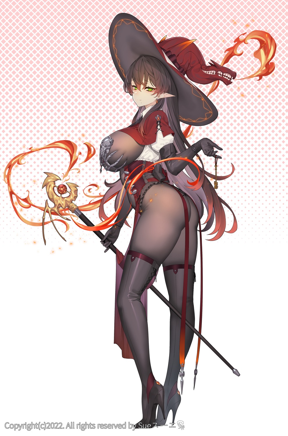 heels no_bra pointy_ears see_through suerte weapon witch