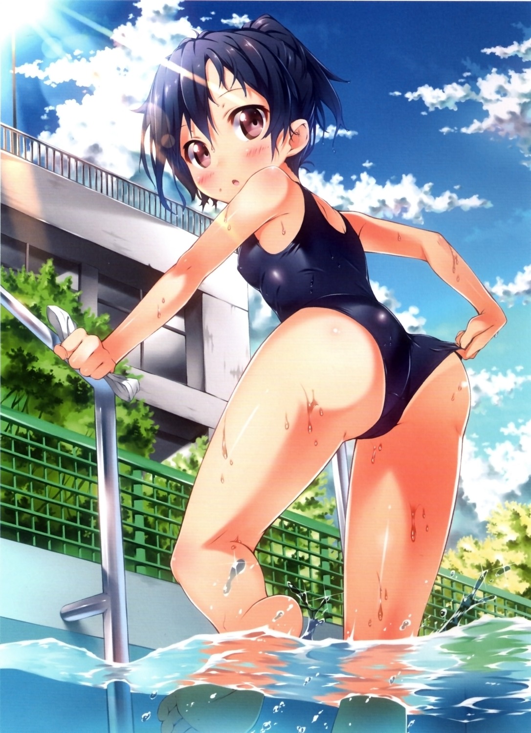 ass kazuma_(kazumav) school_swimsuit swimsuits tan_lines wet