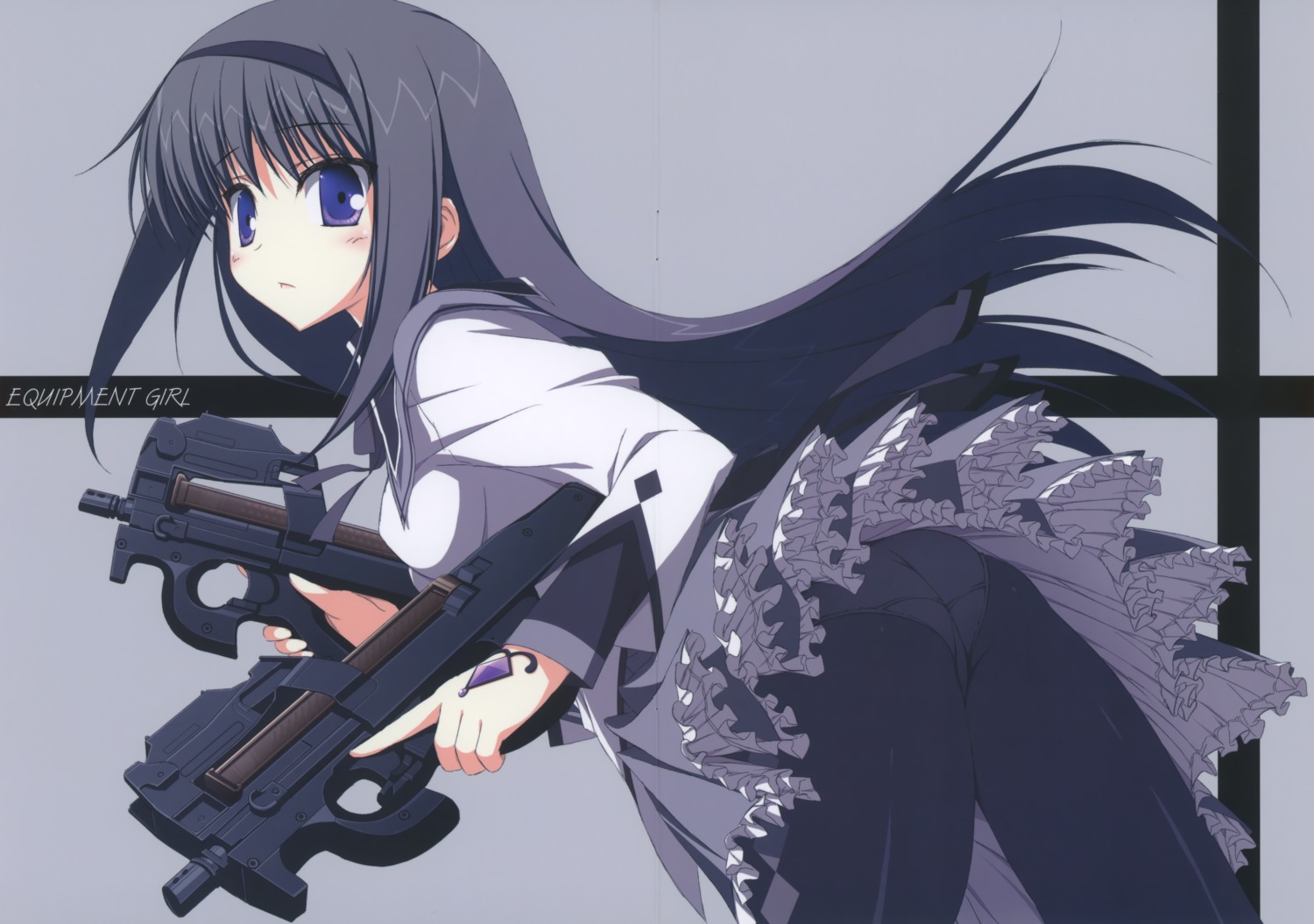 akemi_homura crease fixme gun mahou_shoujo_madoka_magica pantsu pantyhose suzuri