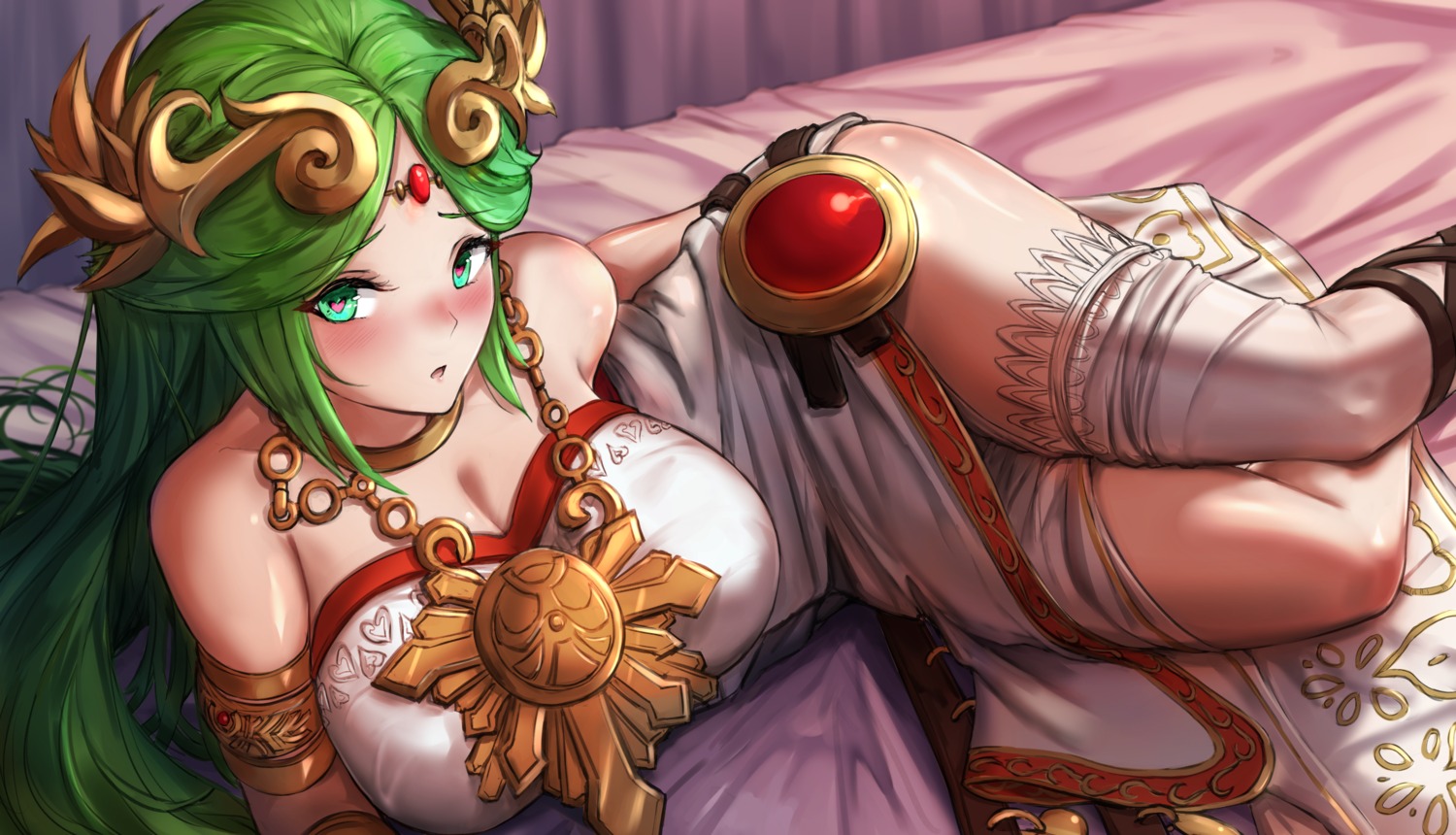 cleavage dress ippers kid_icarus palutena skirt_lift thighhighs
