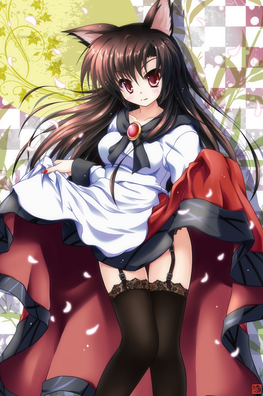 animal_ears dress garter_belt imaizumi_kagerou inumimi iwaki_hazuki stockings thighhighs touhou