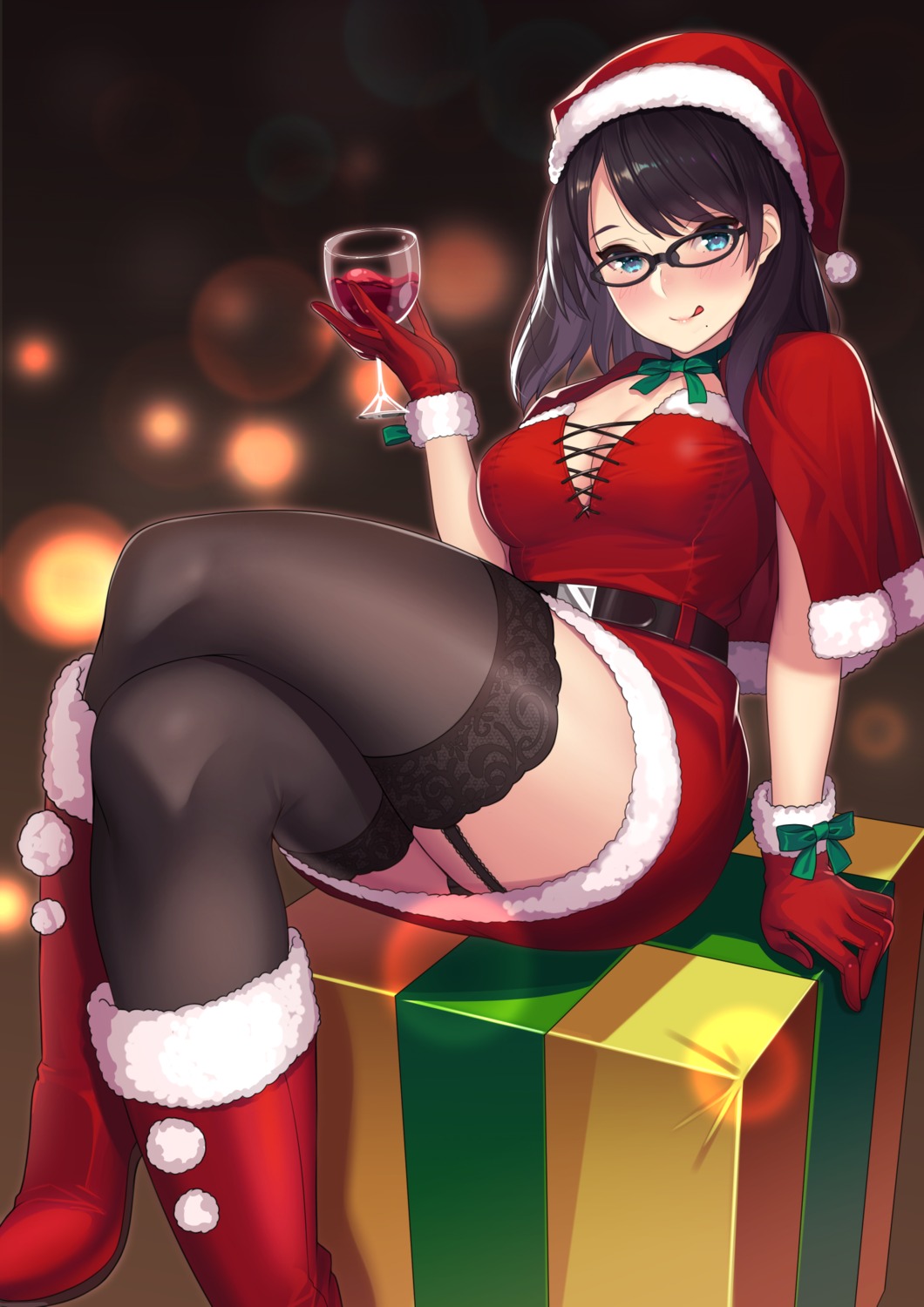 christmas cleavage kagematsuri megane pantsu stockings thighhighs