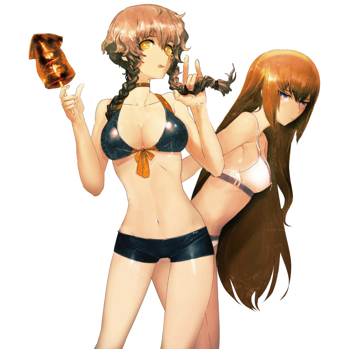 amane_suzuha bikini cleavage huke makise_kurisu steins;gate swimsuits