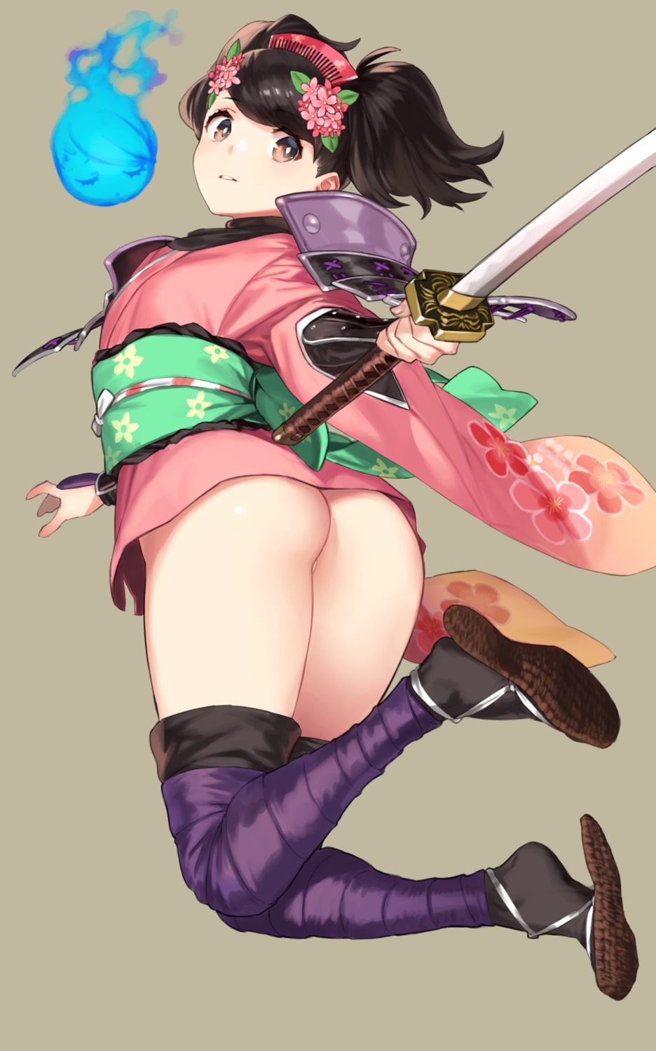 92m armor ass japanese_clothes momohime_(muramasa) nopan oboro_muramasa sword thighhighs