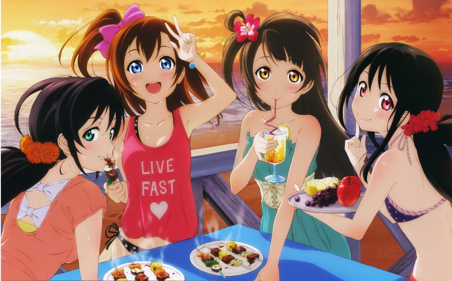 bikini bikini_top dress kousaka_honoka love_live! minami_kotori murota_yuuhei summer_dress swimsuits toujou_nozomi yazawa_nico