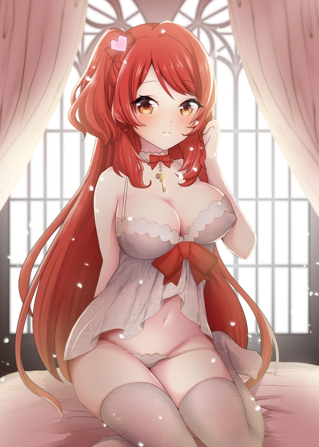 cleavage erect_nipples lingerie pantsu panty_pull thighhighs tooga_mashiro