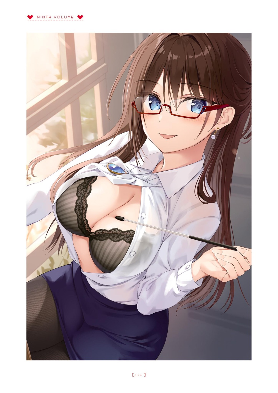 boku_no_kanojo_sensei bra dress_shirt fujiki_maka megane open_shirt oryou pantyhose see_through