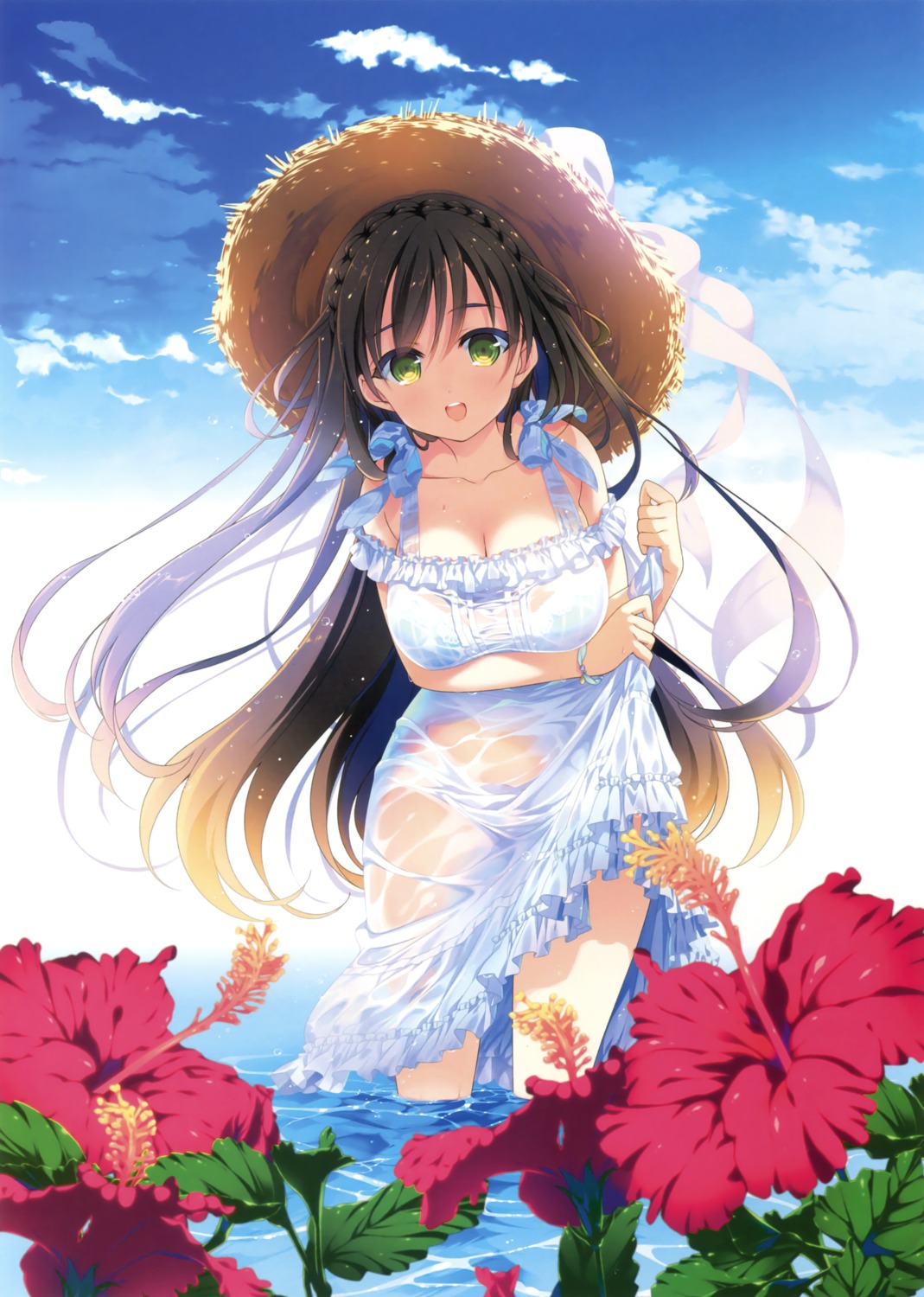 bra breast_hold dress mizuno_sao pantsu see_through skirt_lift summer_dress wet wet_clothes