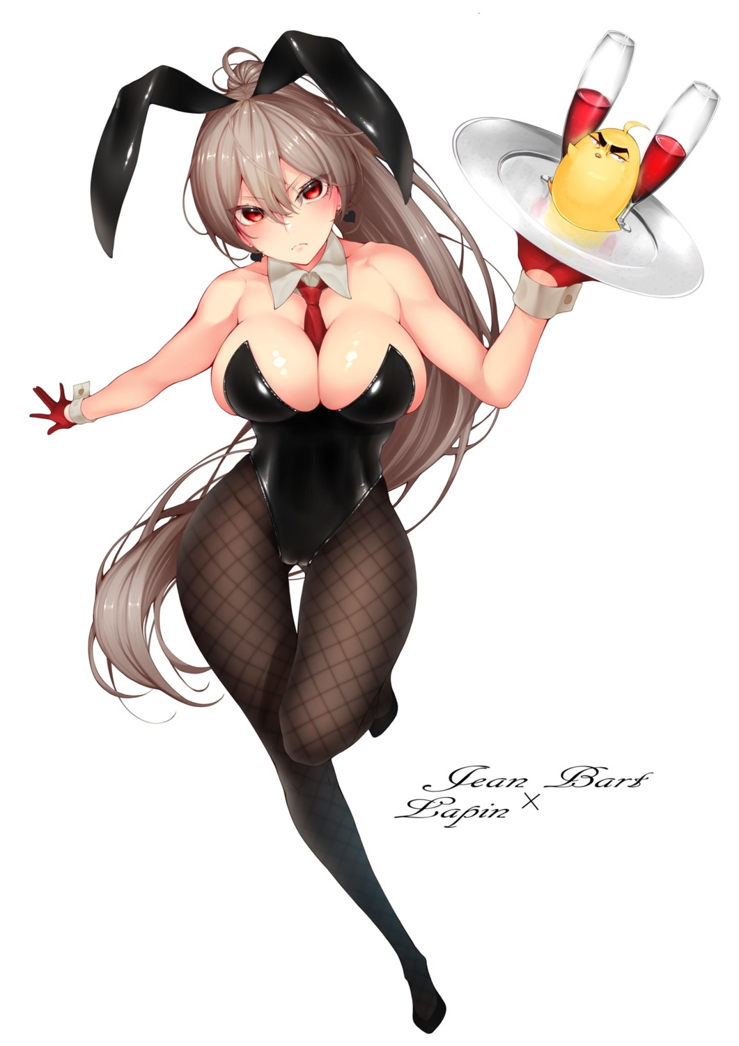 animal_ears azur_lane bunny_ears bunny_girl fishnets jean_bart_(azur_lane) manjuu_(azur_lane) miso_tanuki no_bra pantyhose