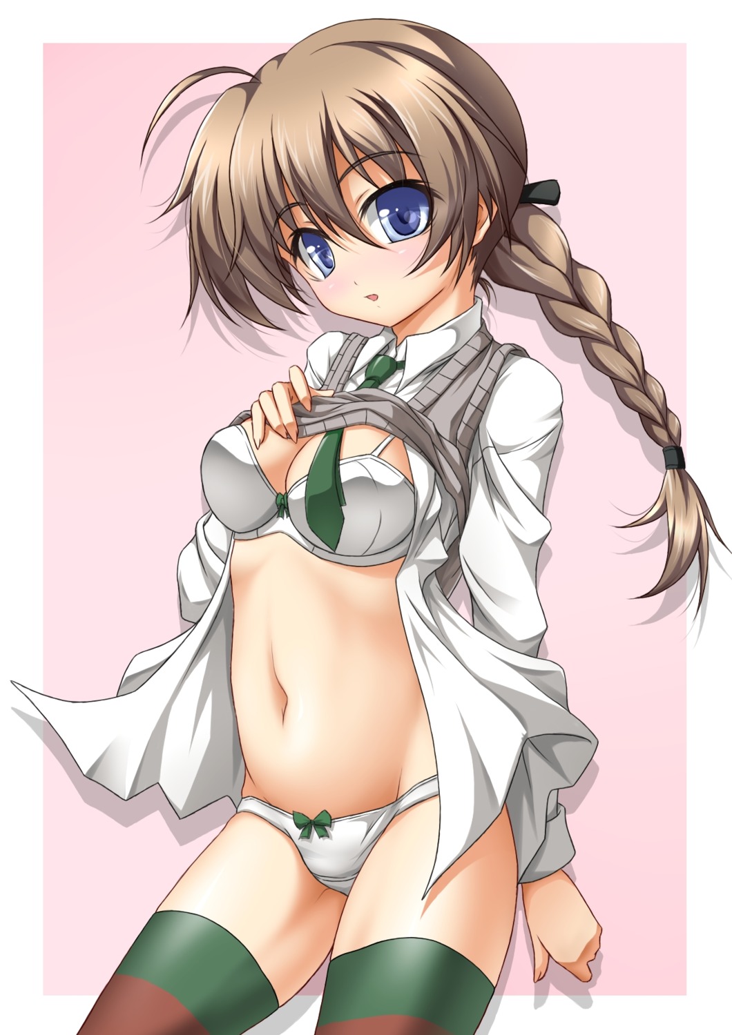 bra lynette_bishop open_shirt pantsu roura strike_witches thighhighs