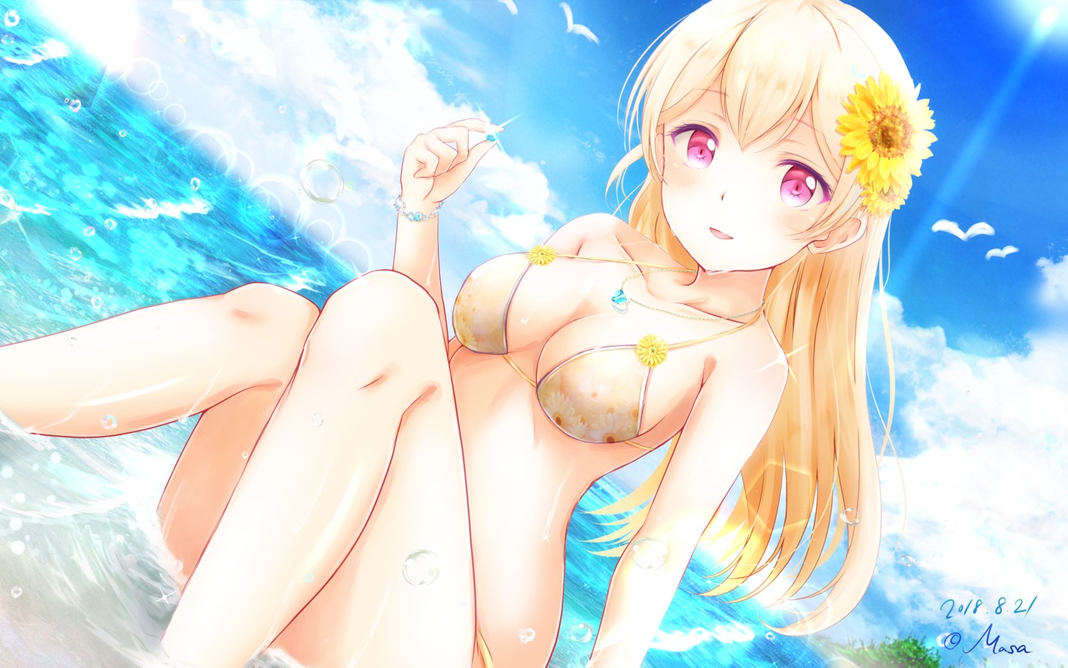 bang_dream! bikini cleavage masa_(mirage77) shirasagi_chisato swimsuits wallpaper wet