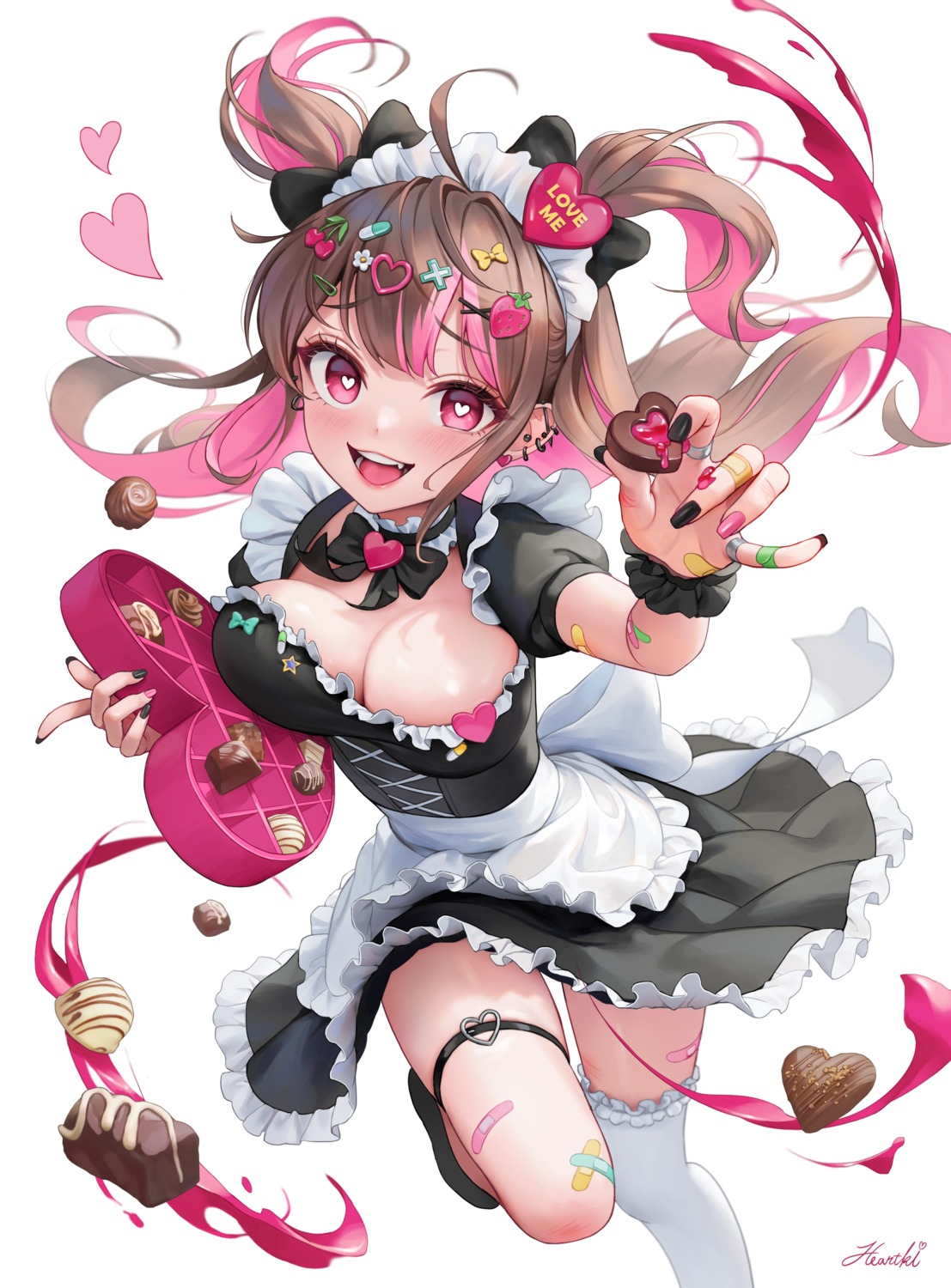 bandaid garter heartki maid skirt_lift thighhighs valentine