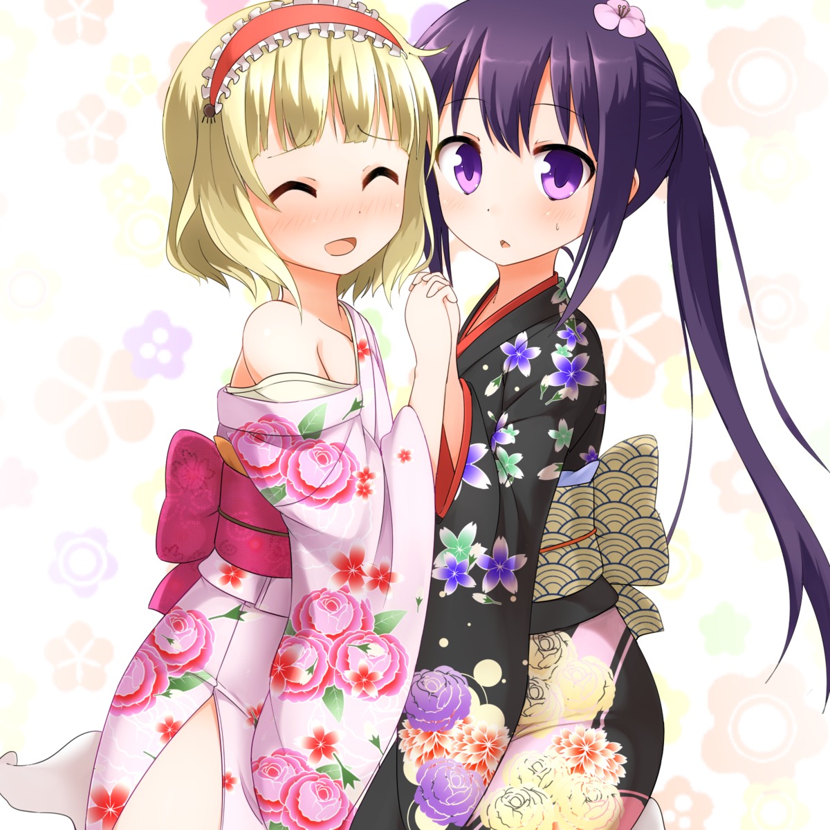 faubynet gochuumon_wa_usagi_desu_ka? kimono kirima_sharo open_shirt tedeza_rize wardrobe_malfunction