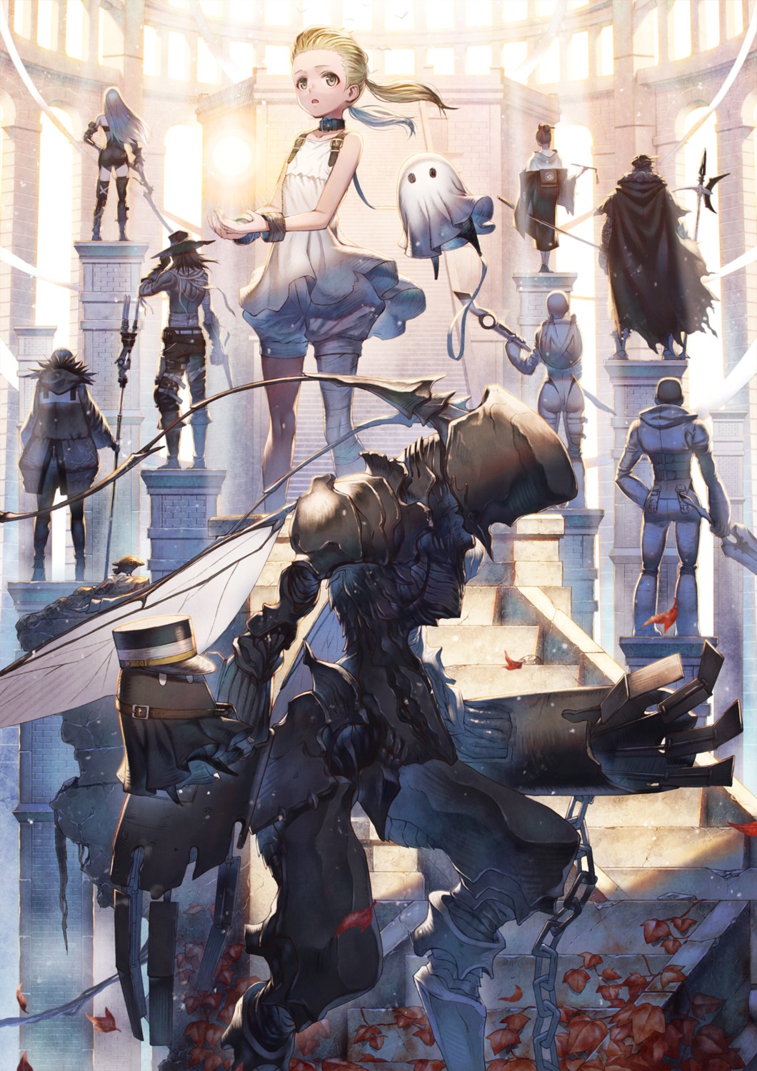 063y akeha argo_(nier) bandages bloomers carrier_(nier) dimos f66x fio_(nier) frenlyse gun japanese_clothes leotard levania mama_(nier) mecha_musume nier nier_reincarnation rion sho_(sumika) sword thighhighs weapon