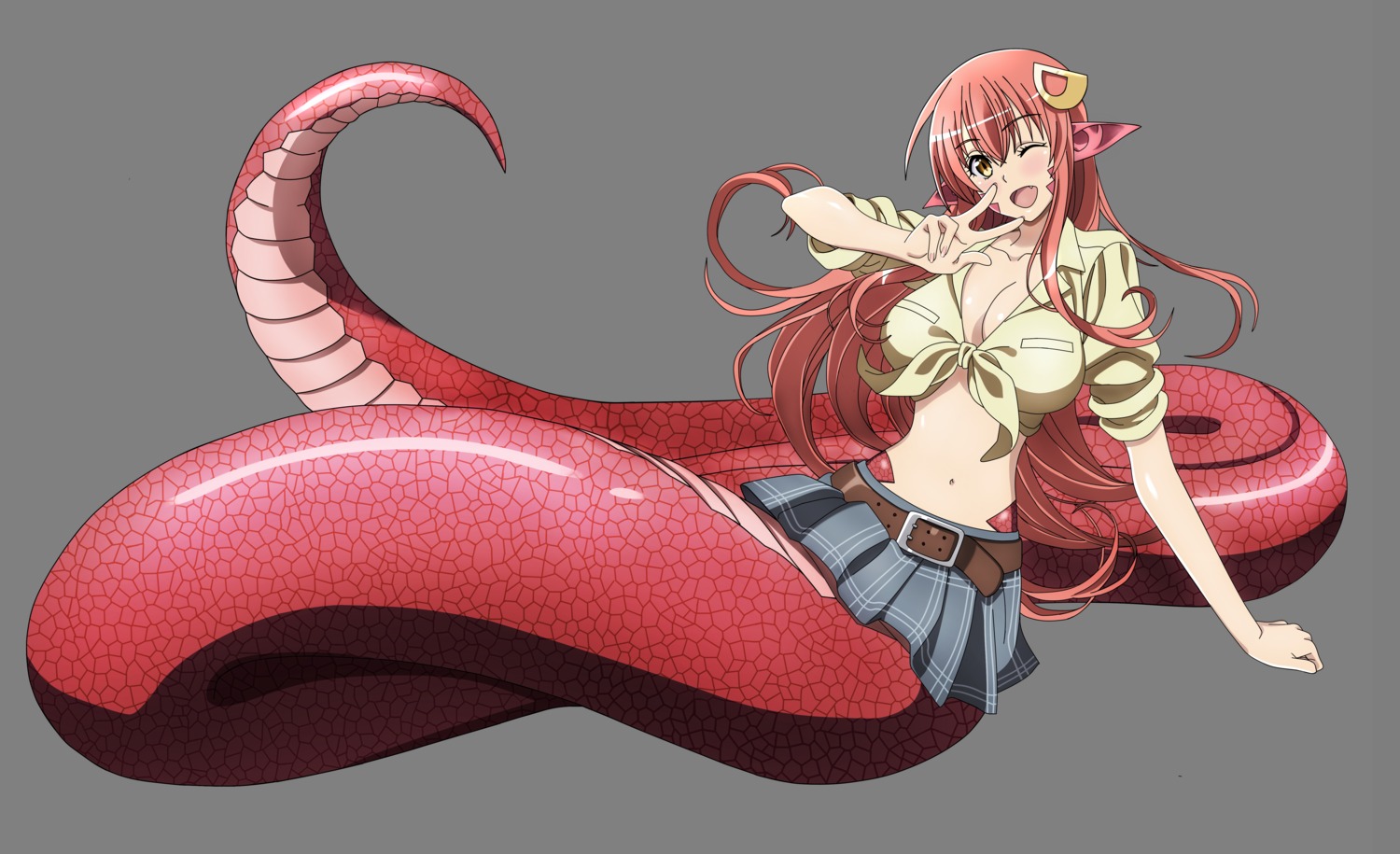 cleavage dt501061 miia_(monster_musume) monster_girl monster_musume_no_iru_nichijou open_shirt pointy_ears skirt_lift tail