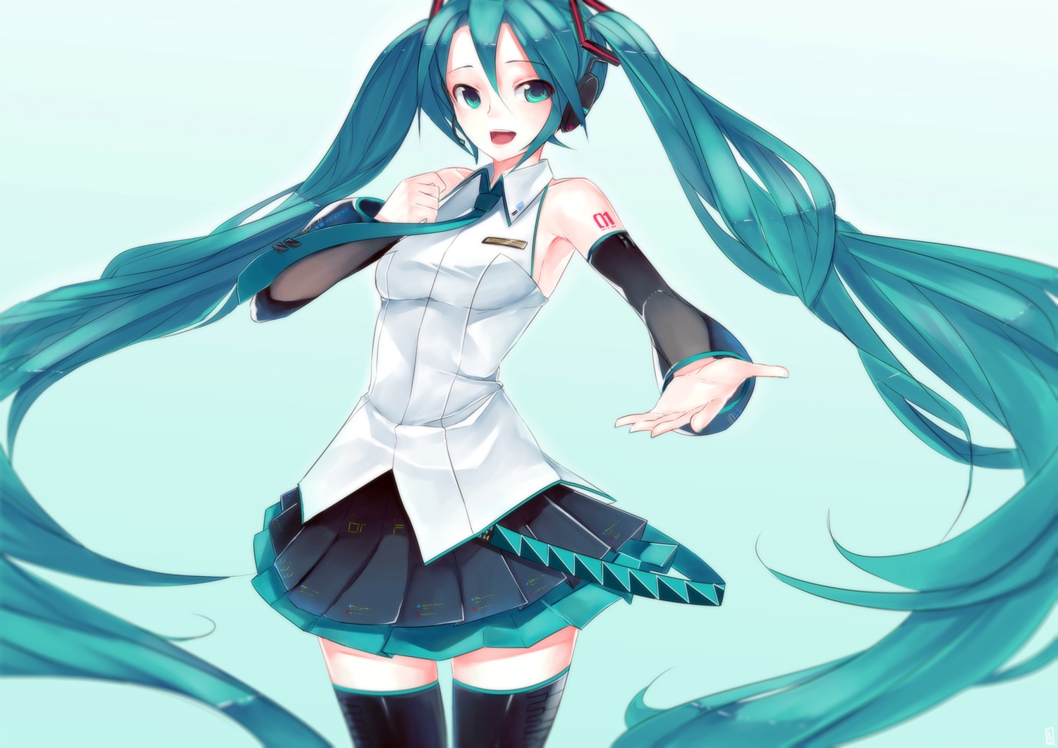 hatsune_miku headphones jun_project tattoo thighhighs vocaloid