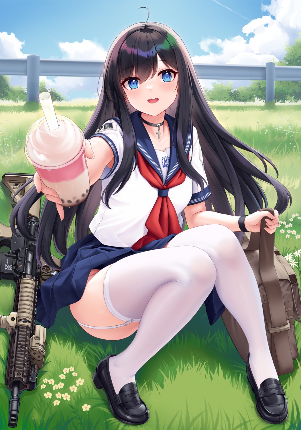 allenes gun nopan seifuku skirt_lift stockings thighhighs