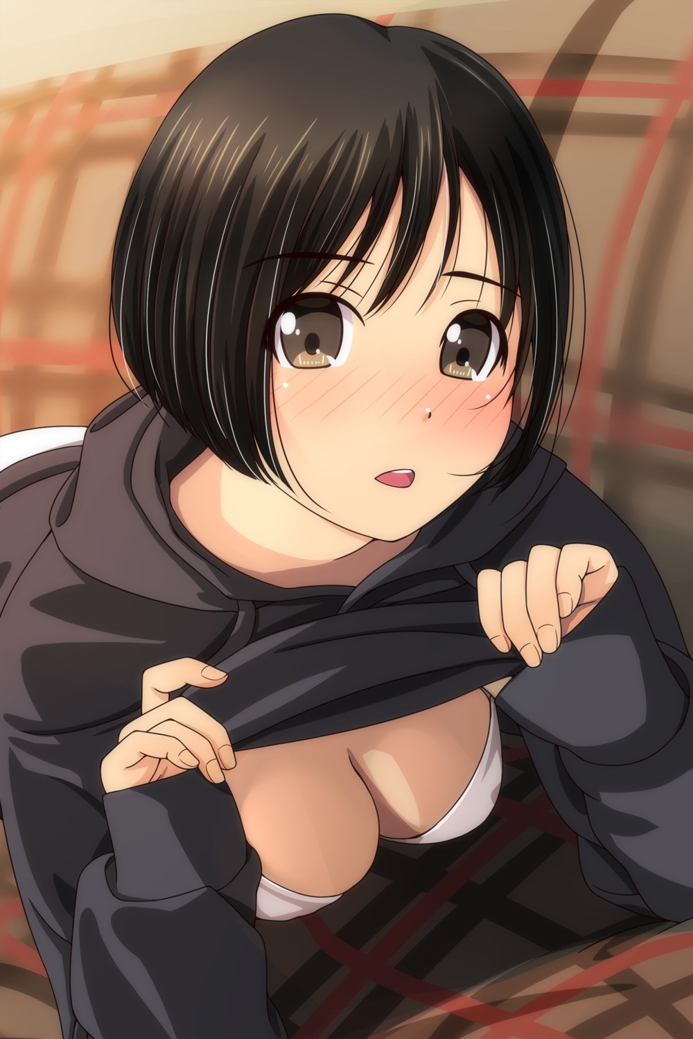 bra cleavage matsunaga_kouyou shirt_lift sweater