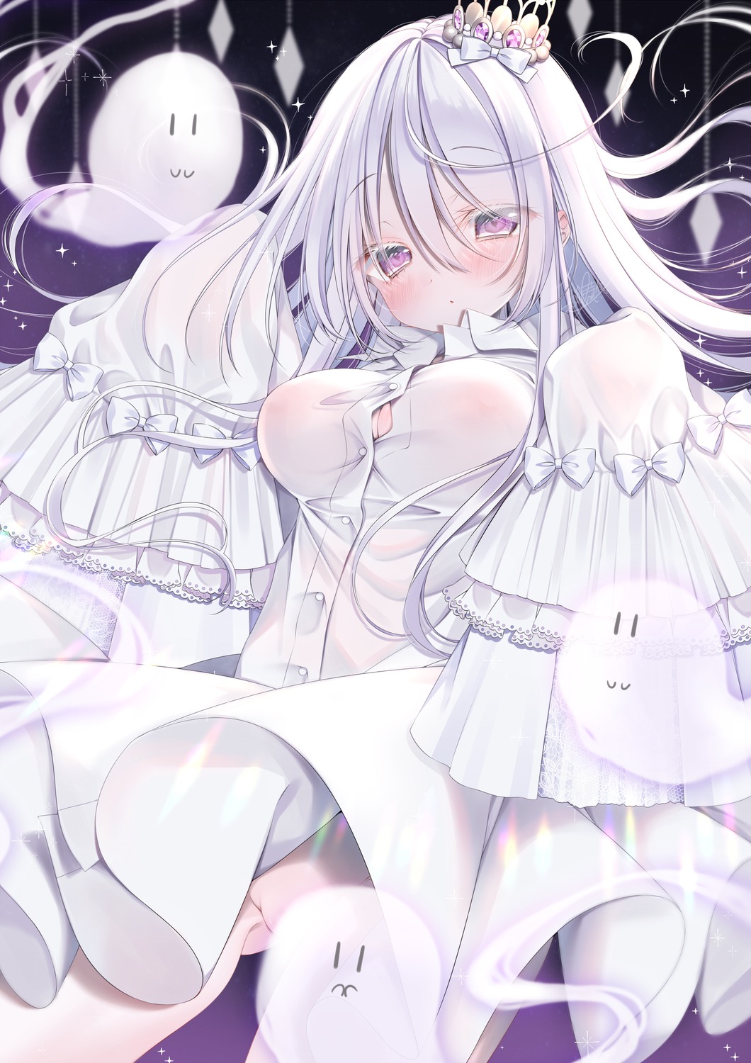 areola halloween no_bra nopan open_shirt pussy see_through skirt_lift tokitou_setsuna uncensored