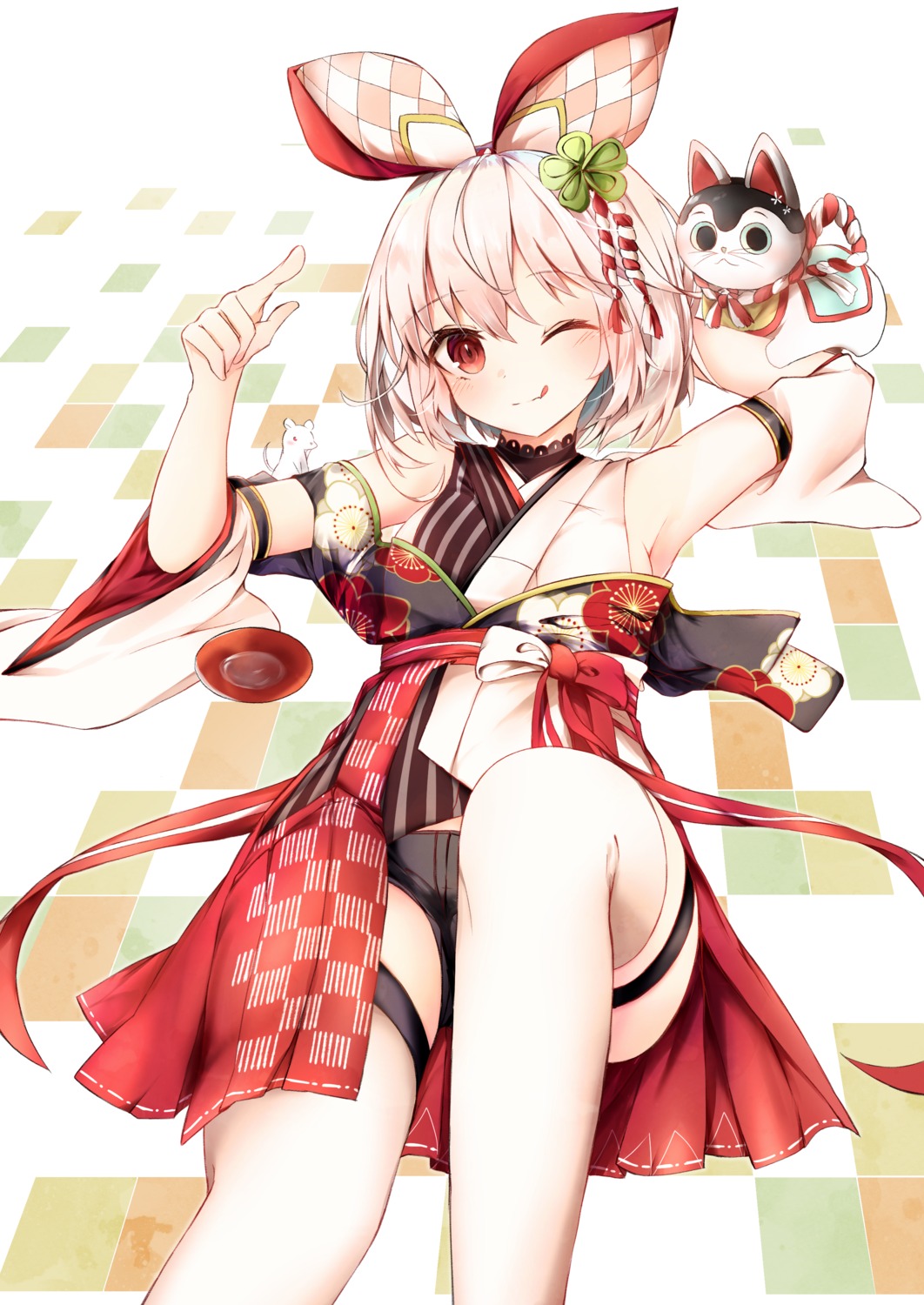 garter japanese_clothes neko pantsu thighhighs watanai72