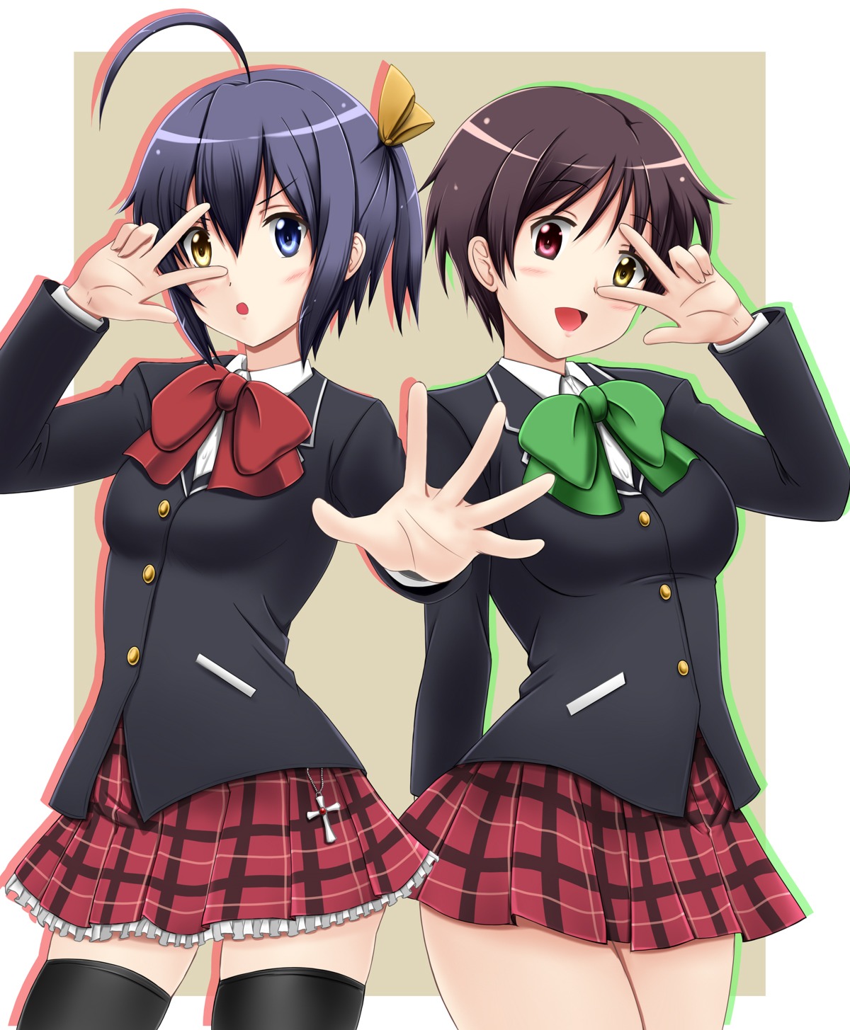 chuunibyou_demo_koi_ga_shitai! fuuma_nagi heterochromia seifuku takanashi_rikka thighhighs tsuyuri_kumin