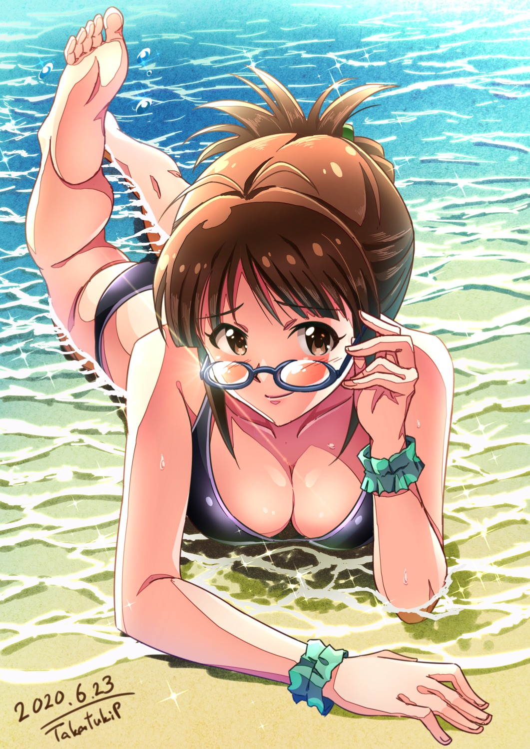 akizuki_ritsuko bikini cleavage feet megane swimsuits takatsuki_p the_idolm@ster wet