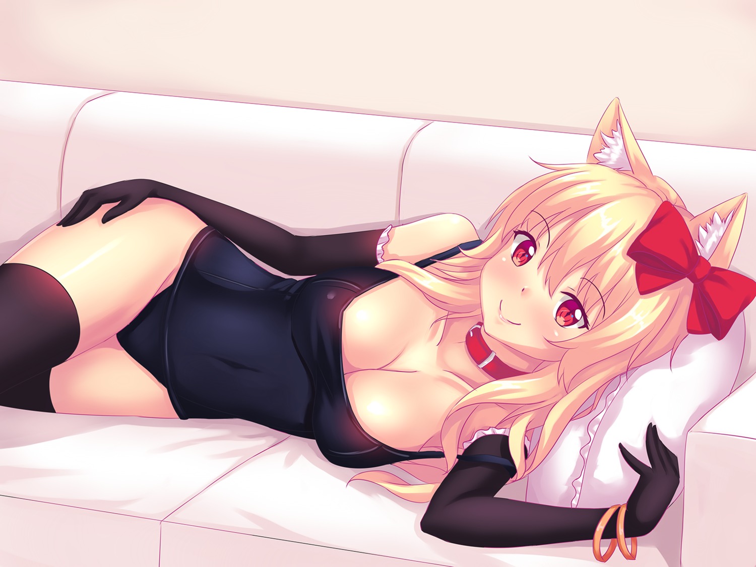 animal_ears cleavage fast-runner-2024 naala nekomimi school_swimsuit swimsuits thighhighs