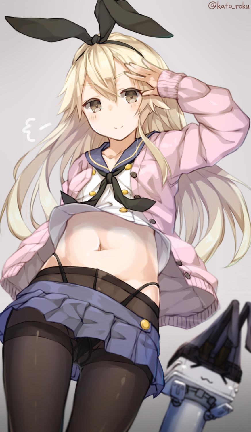 kantai_collection kato_roku pantsu pantyhose rensouhou-chan shimakaze_(kancolle) sweater thong