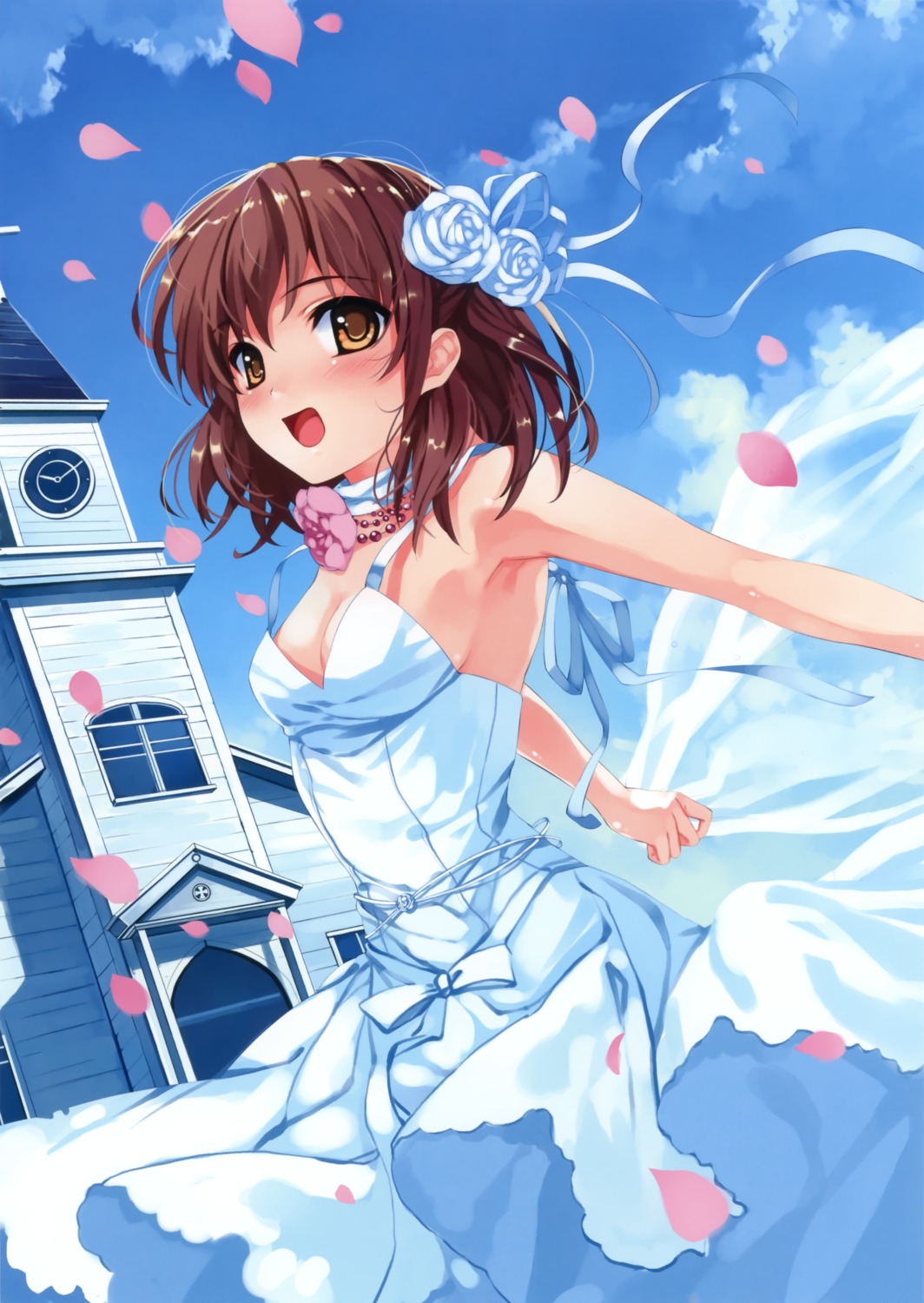 abhar cleavage deep_blue_sky_&_pure_white_wings dress misaki_kurehito tsuyazaki_kokage wedding_dress