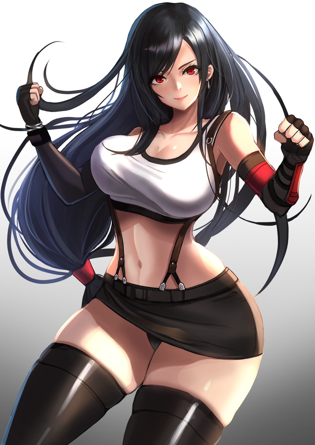 cleavage final_fantasy final_fantasy_vii pantsu rothy_(user_cezn8425) skirt_lift thighhighs tifa_lockhart