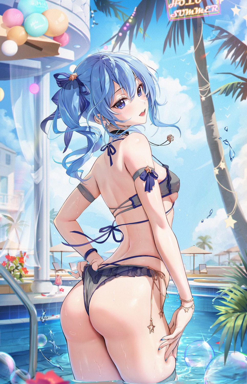 ass bikini erect_nipples garter hololive hoshimachi_suisei houkisei swimsuits thong wet