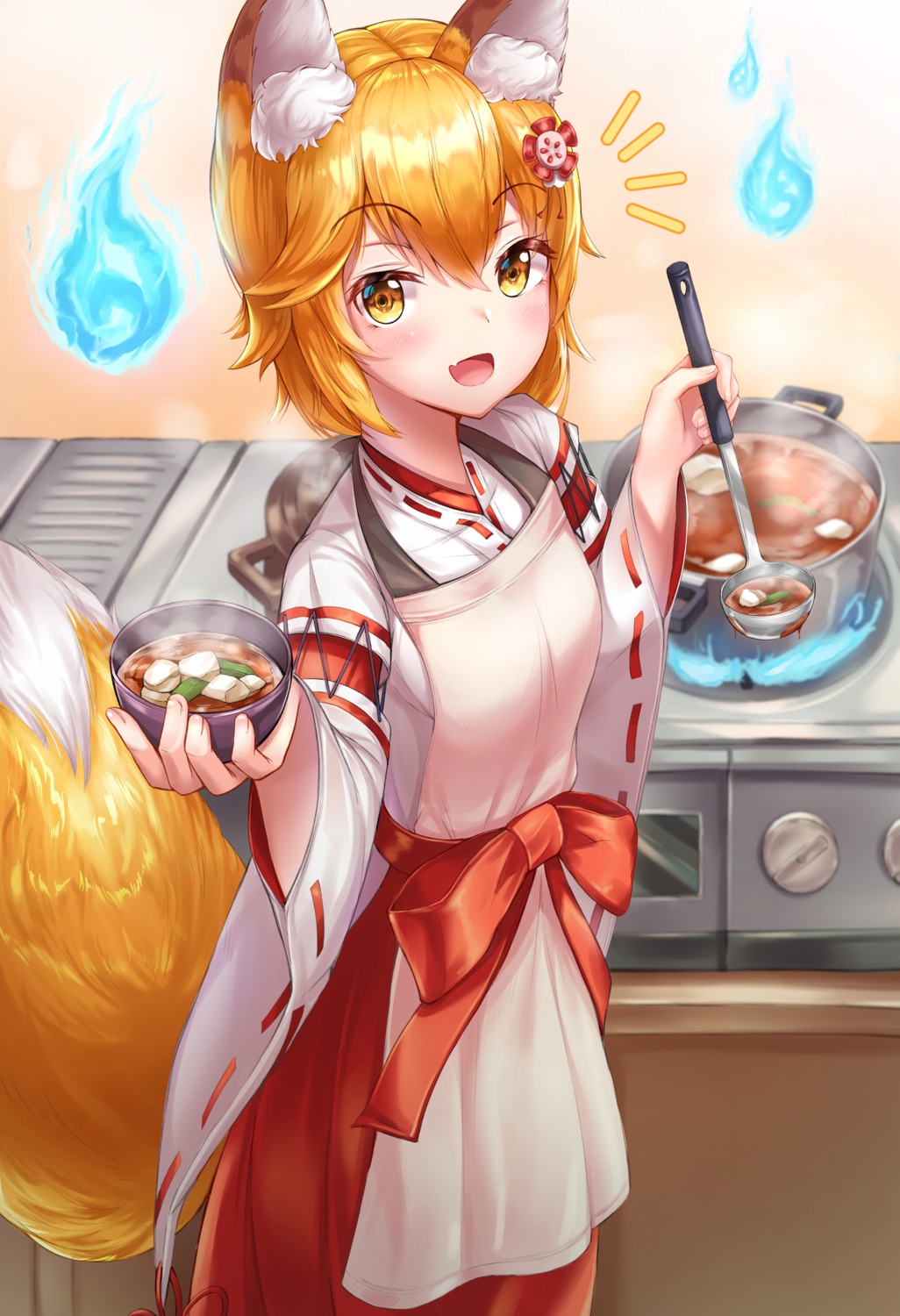 animal_ears cow-ring kitsune miko senko-san sewayaki_kitsune_no_senko-san tail