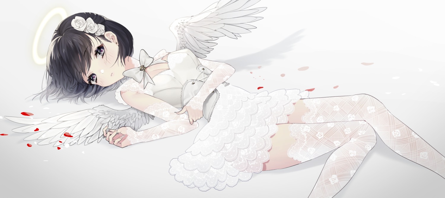 angel cleavage dress naomasap thighhighs wings