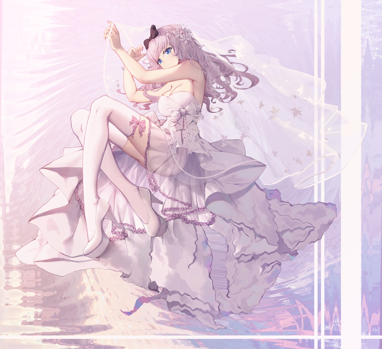 asa_ni_haru cleavage dress fujiwara_chika heels kaguya-sama_wa_kokurasetai_~tensai-tachi_no_renai_zunousen~ see_through thighhighs wedding_dress