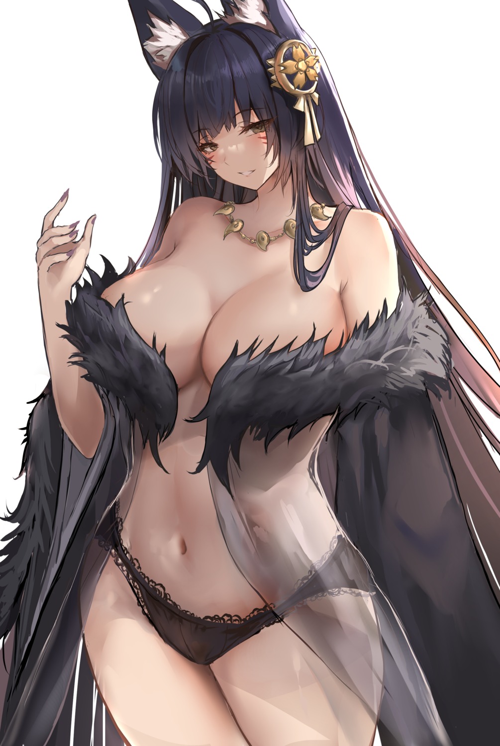 animal_ears azur_lane kitsune liaowen musashi_(azur_lane) no_bra pantsu see_through