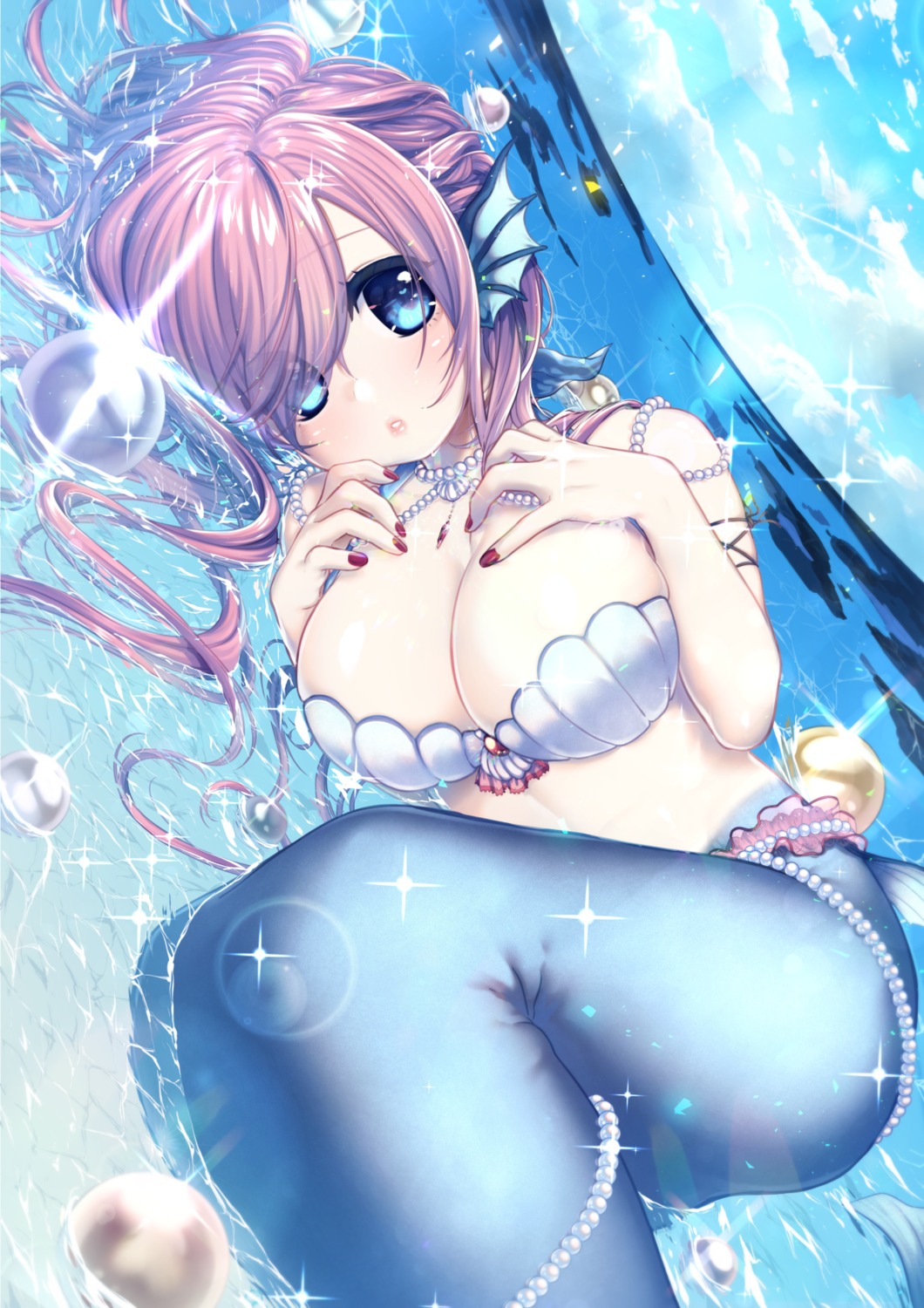 bikini_top cleavage debi_(akuma) mermaid monster_girl swimsuits wet