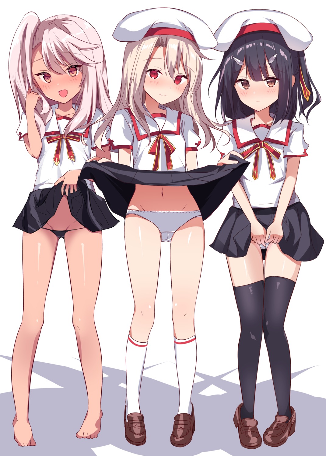 chloe_von_einzbern fate/kaleid_liner_prisma_illya fate/stay_night heels illyasviel_von_einzbern loli miyu_edelfelt natsu_(sinker8c) pantsu seifuku skirt_lift thighhighs