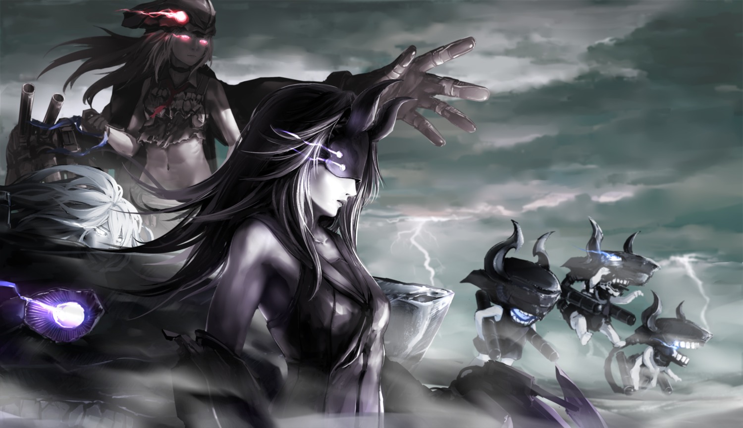 destroyer_water_oni horns kantai_collection light_cruiser_hime pt_imp_group submarine_hime ttc