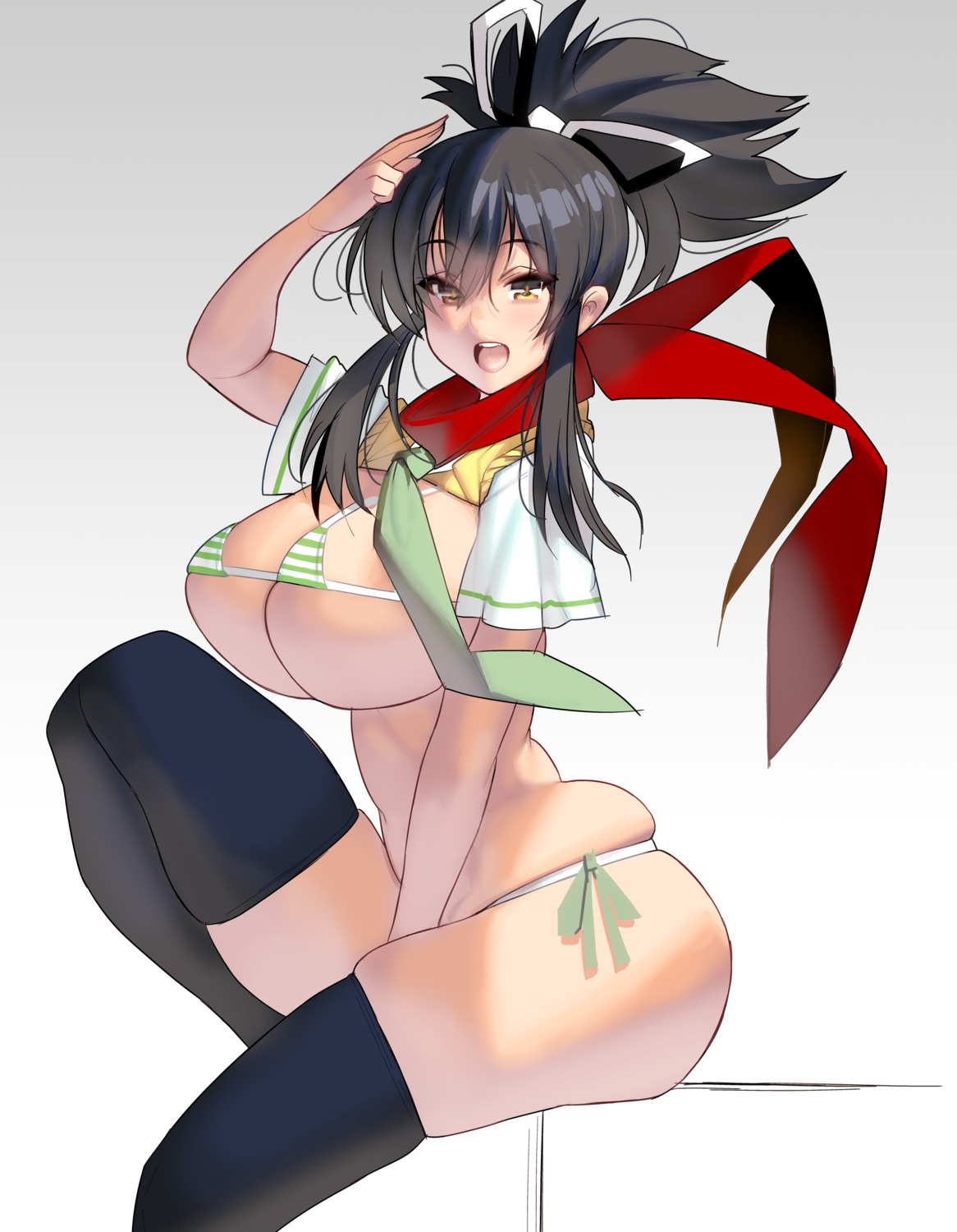 asuka_(senran_kagura) bikini masao seifuku senran_kagura shirt_lift sweater swimsuits thighhighs