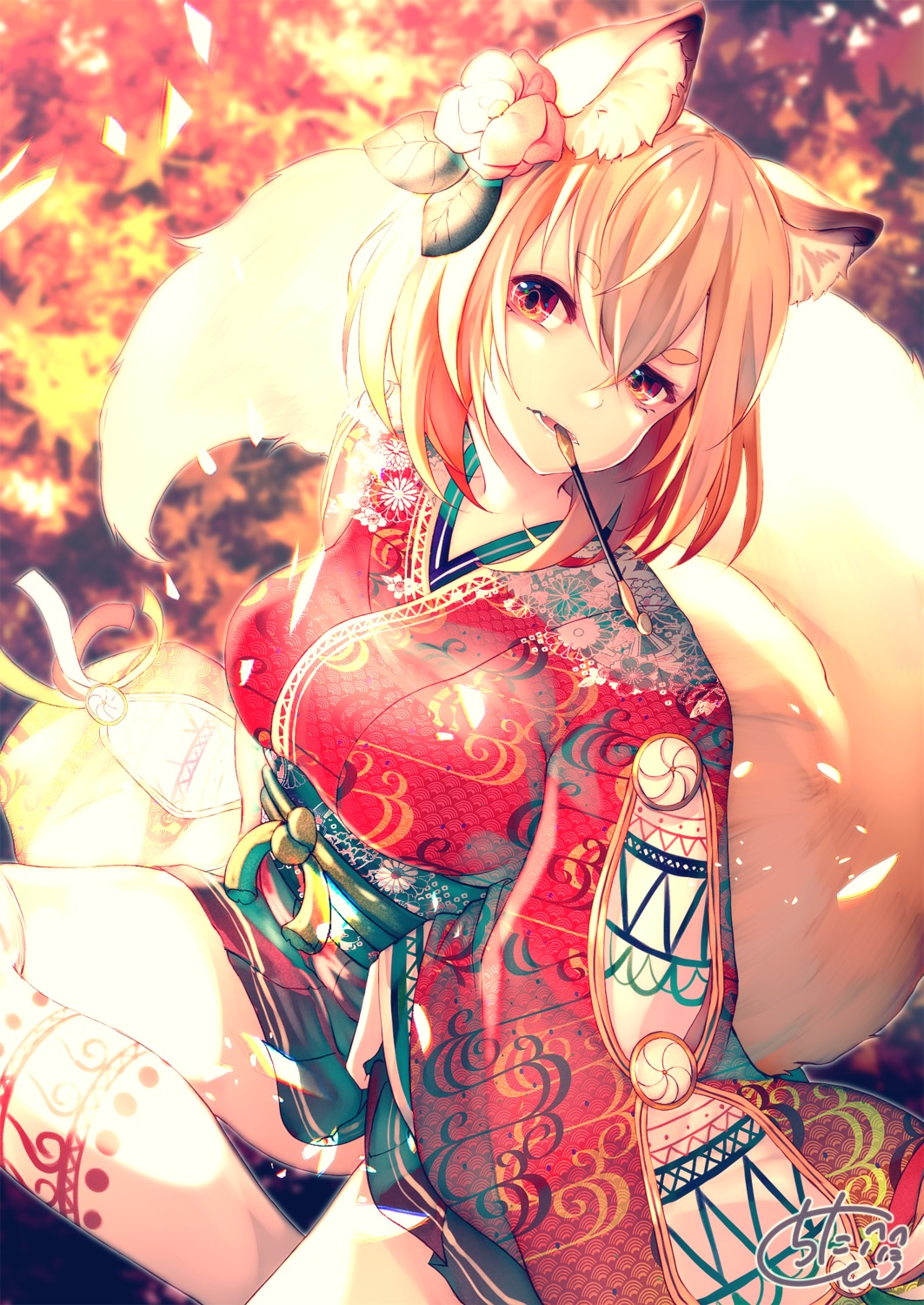 animal_ears chita_(ketchup) japanese_clothes kitsune tail tattoo