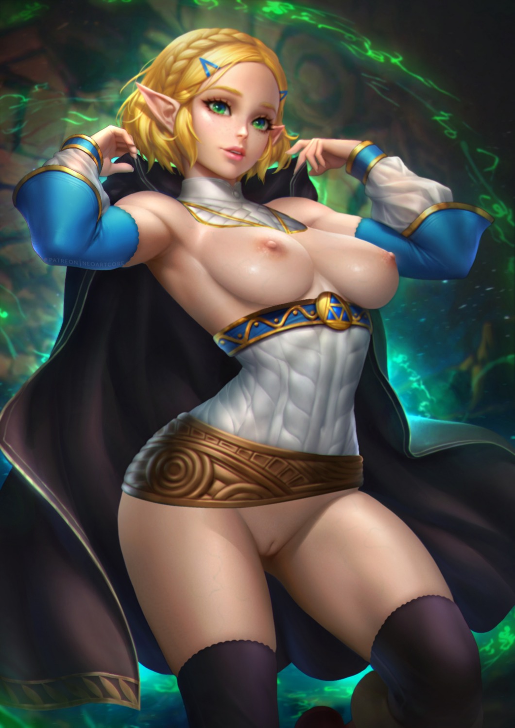 bottomless breasts nipples no_bra nudtawut_thongmai pointy_ears princess_zelda pussy the_legend_of_zelda the_legend_of_zelda:_breath_of_the_wild thighhighs uncensored