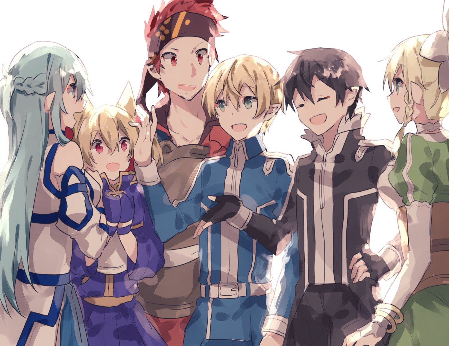 alfheim_online animal_ears armor asuna_(sword_art_online) eugeo gocoli kirito klein_(sword_art_online) leafa pointy_ears silica sword_art_online