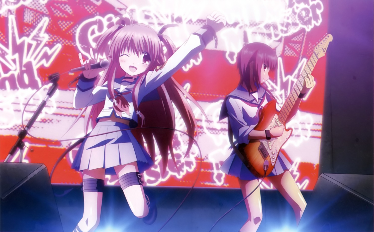 angel_beats! guitar hashimoto_hiroyuki iwasawa seifuku yui_(angel_beats!)