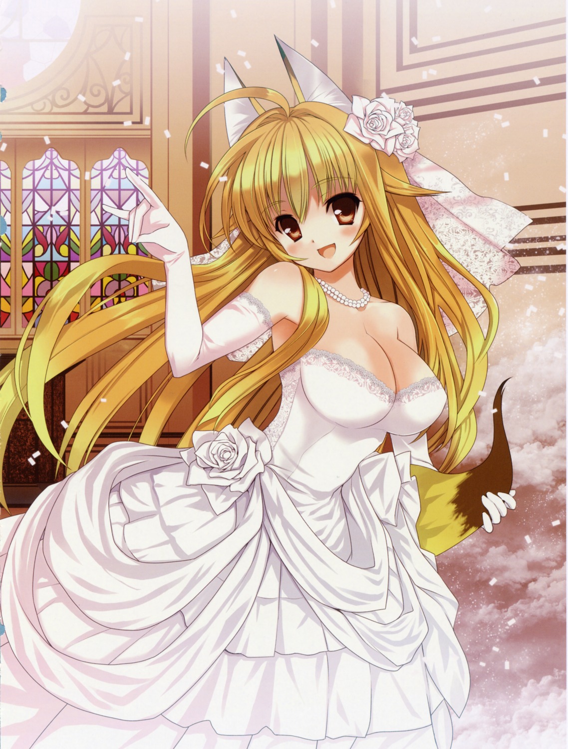 animal_ears cleavage dress kanokon kitsune koin minamoto_chizuru tail wedding_dress