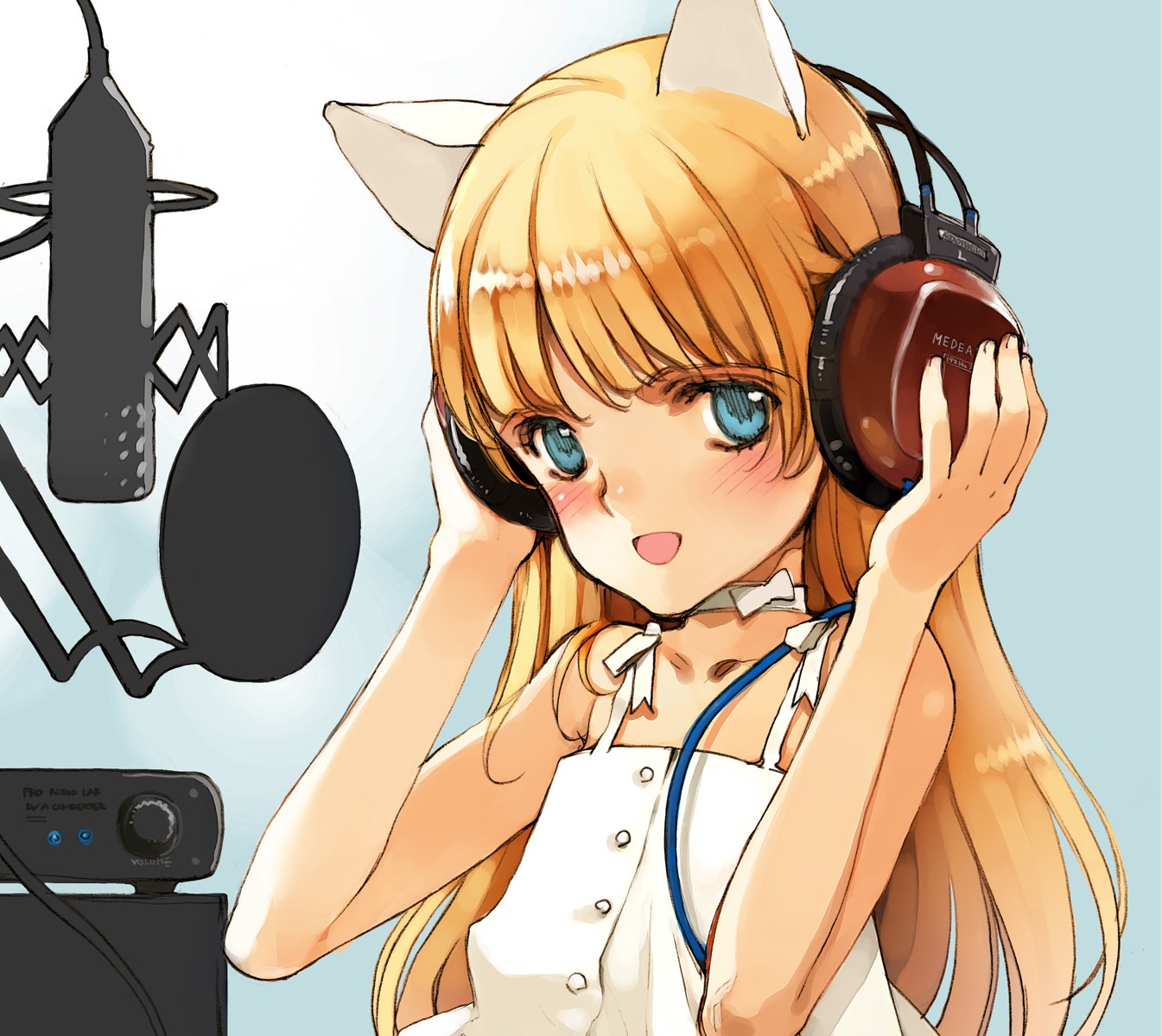 animal_ears dress ema_(shirotsume_souwa) headphones littlewitch nekomimi oyari_ashito shirotsume_souwa summer_dress