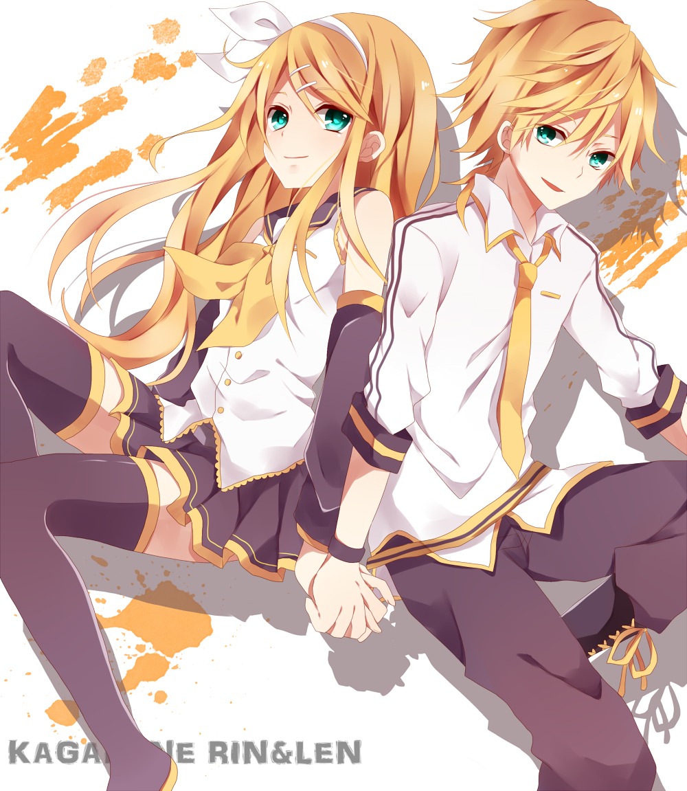 kagamine_len kagamine_rin kouko thighhighs vocaloid