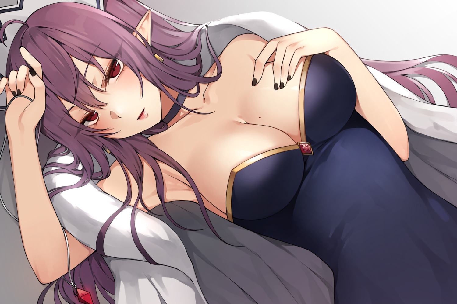 canape cleavage dungeon_fighter no_bra pointy_ears