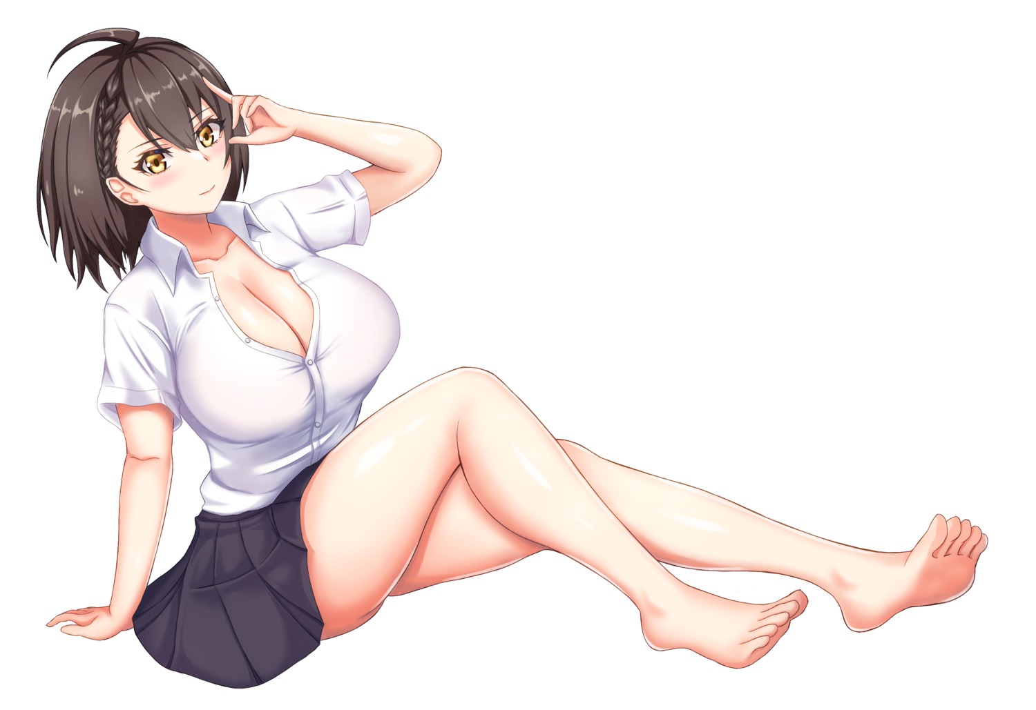 azur_lane baltimore_(azur_lane) cleavage comotaro feet open_shirt seifuku skirt_lift