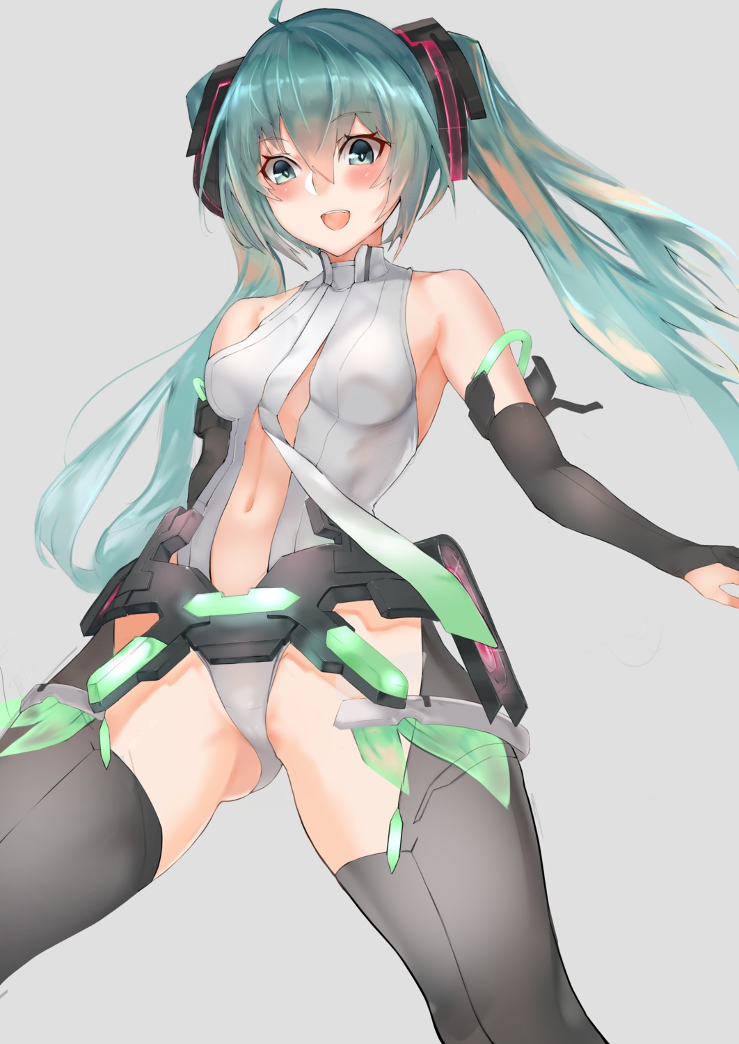 erect_nipples hatsune_miku leotard miku_append no_bra sawatari_kazuma stockings thighhighs vocaloid vocaloid_append