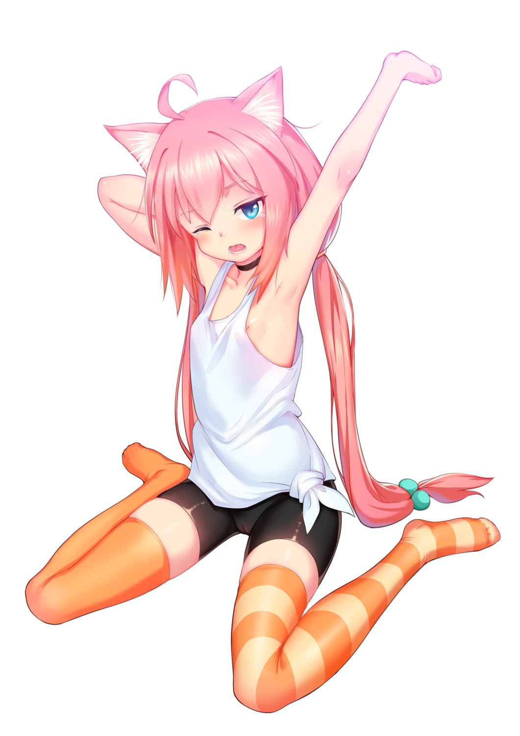 animal_ears babu bike_shorts cameltoe hinata_channel loli nekomimi nekomiya_hinata nipple_slip nipples no_bra thighhighs